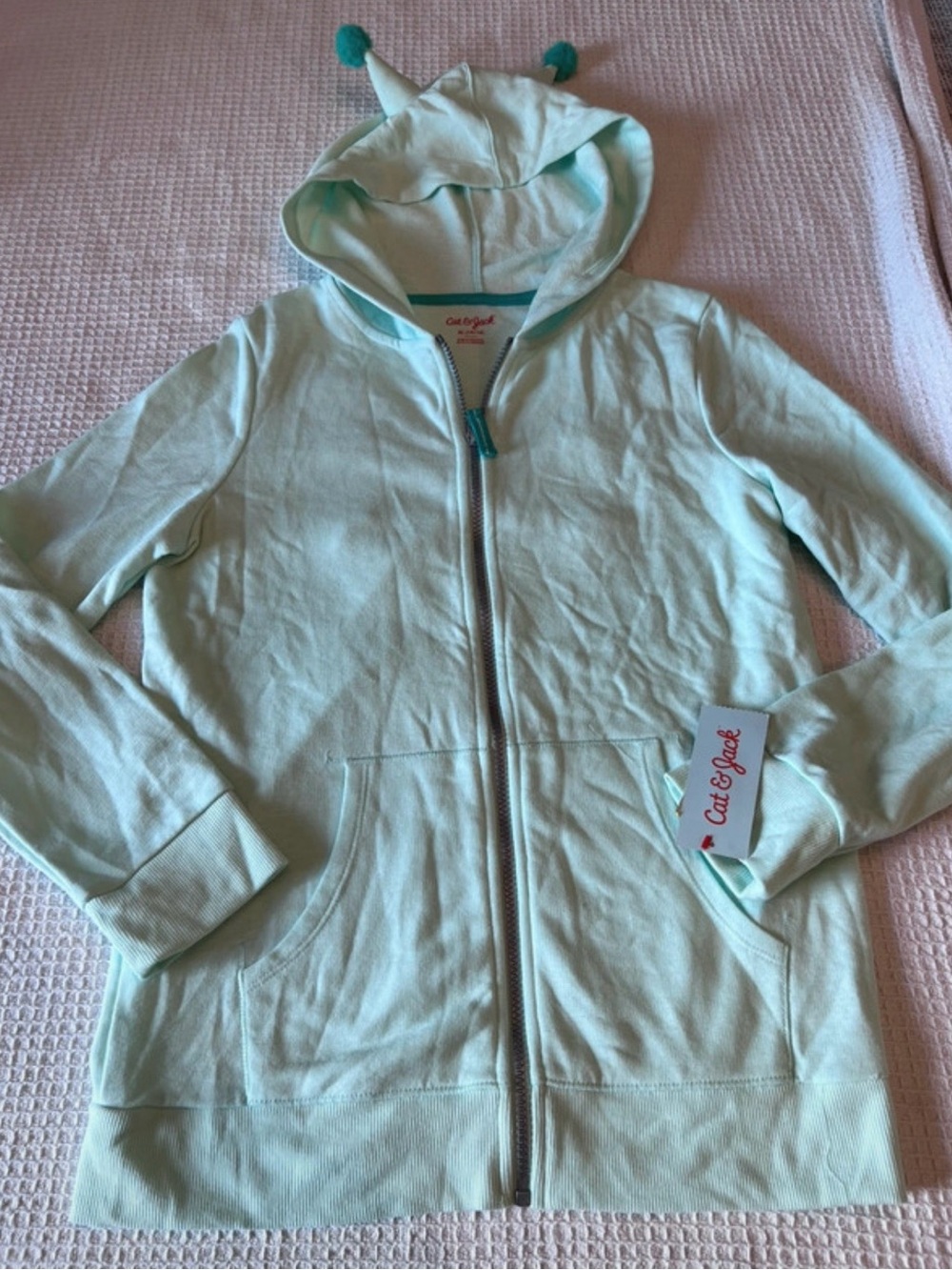 Cat & Jack Light Mint Green Zip Hoodie with Antennae Hood